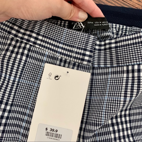 Zara navy jogger plaid pants NEW - Picture 6 of 6